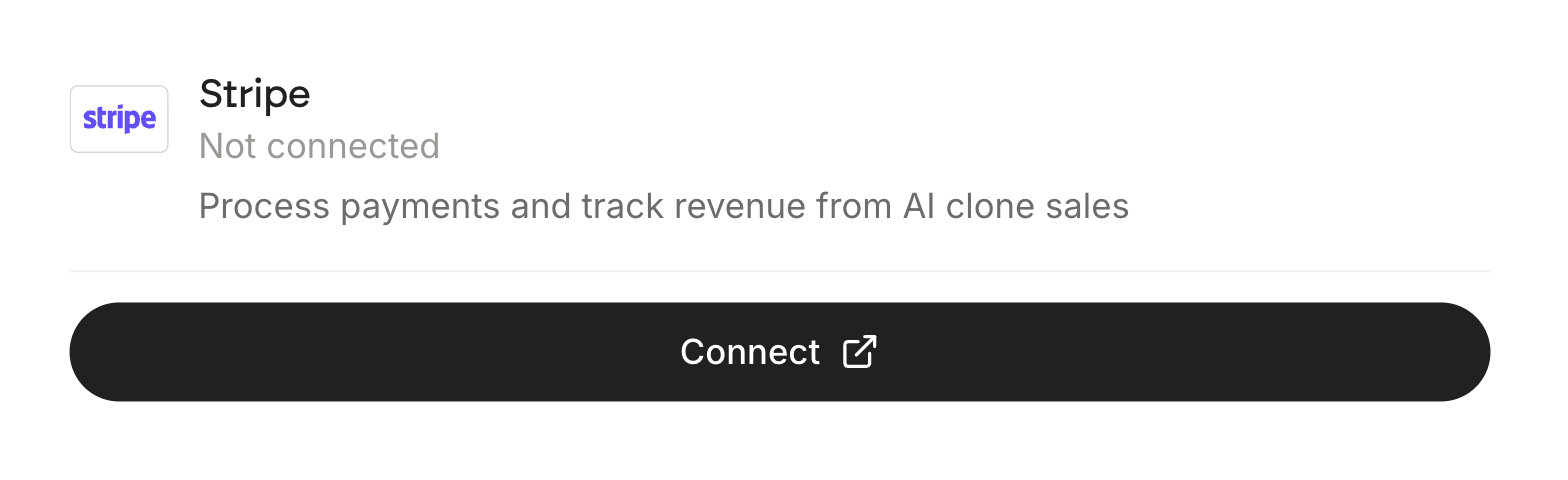 The Stripe card in the Payments section of the Integrations page, showing Not connected and a Connect button